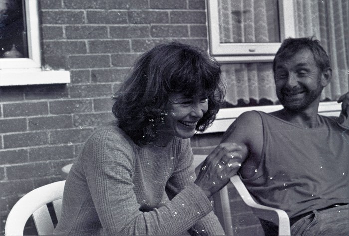 Mum and dodge in garden